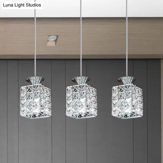 Crystal Island Pendant Light With 3-Lights And Cutout Linear Rectangle Shade