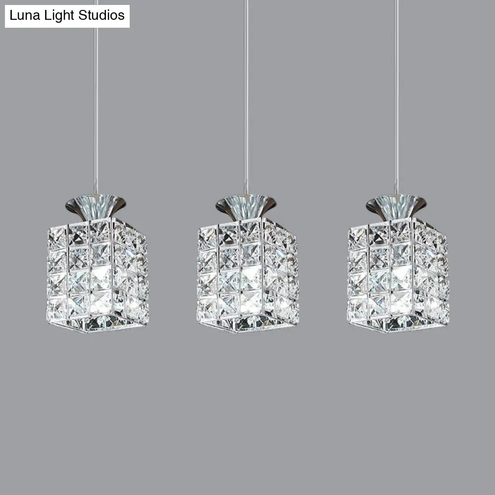 Crystal Island Pendant Light With 3-Lights And Cutout Linear Rectangle Shade