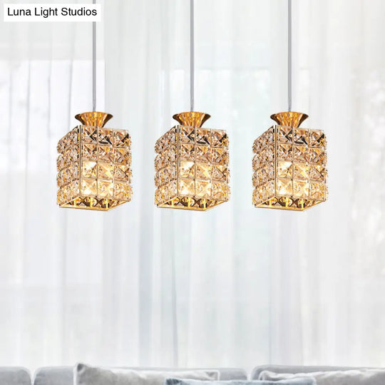 Crystal Island Pendant Light With 3-Lights And Cutout Linear Rectangle Shade