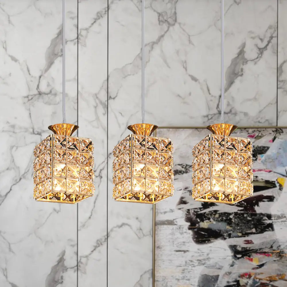 3-Light Crystal Island Pendant With Cutout Linear Design Gold