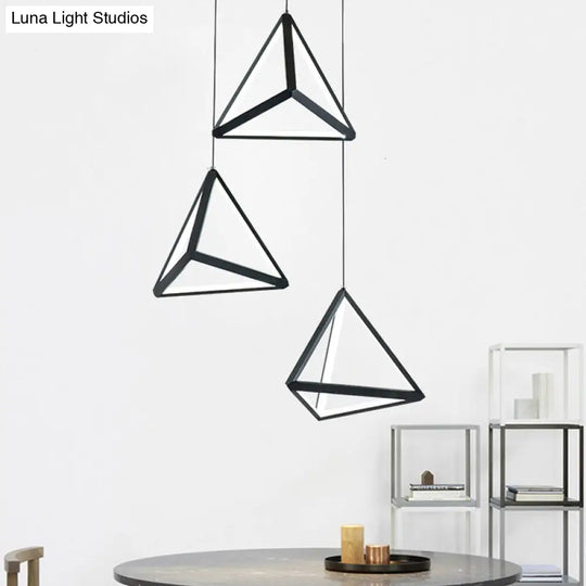 Modern 3-Light Dining Room Pendant - Black Pyramid Acrylic Shades With Warm/White Illumination /