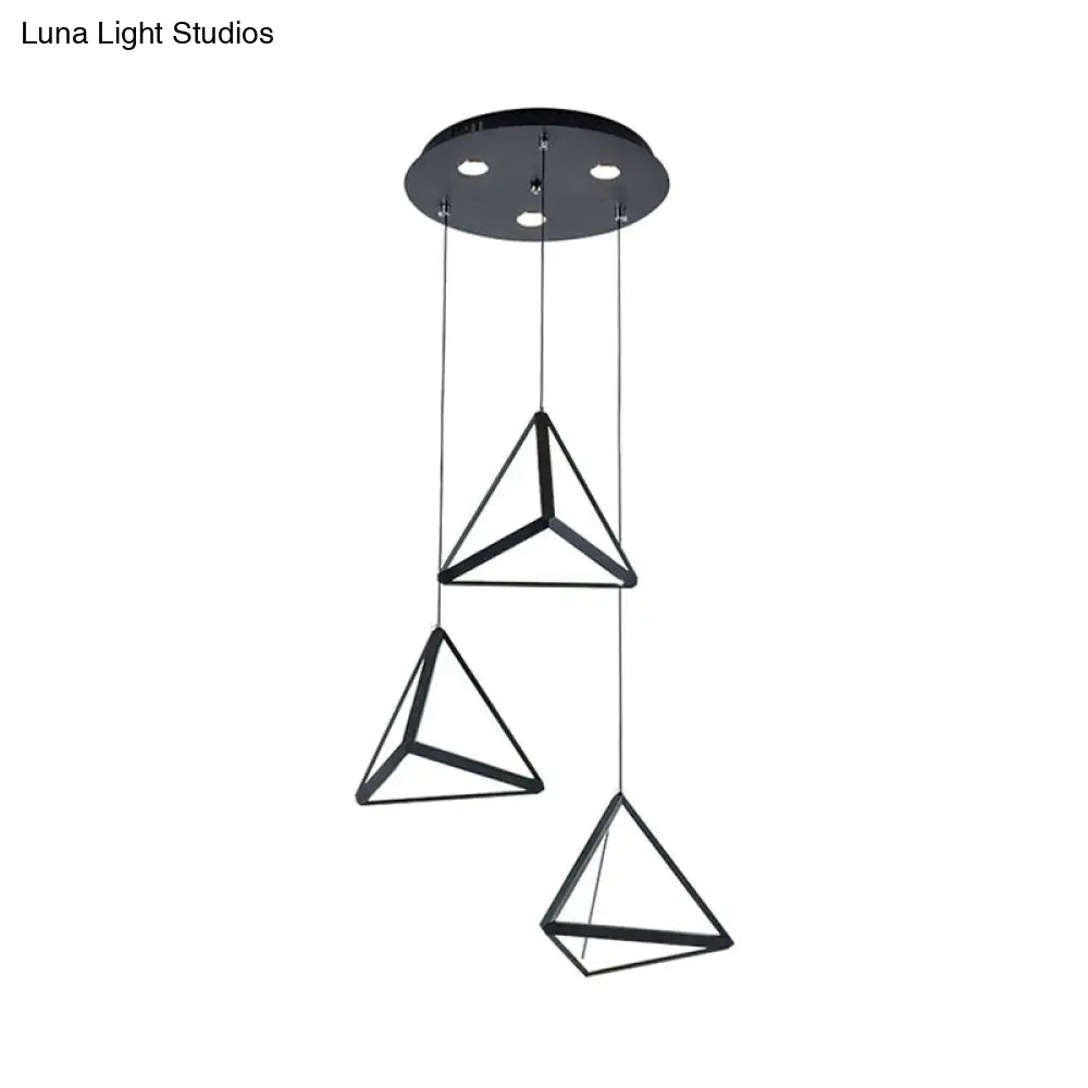 Modern 3-Light Dining Room Pendant - Black Pyramid Acrylic Shades With Warm/White Illumination