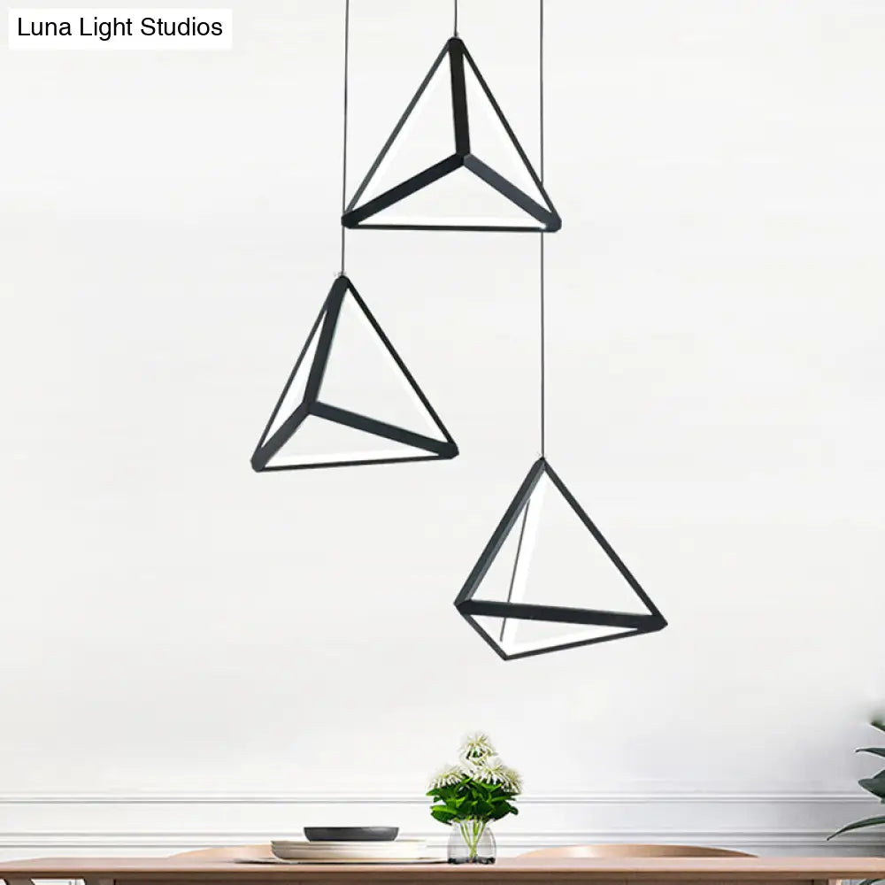 3-Light Dining Room Pendant With Pyramid Acrylic Shade - Black Cluster Ceiling Light In Warm/White