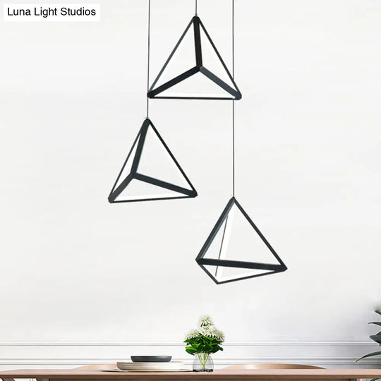 3-Light Dining Room Pendant With Pyramid Acrylic Shade - Black Cluster Ceiling Light In Warm/White