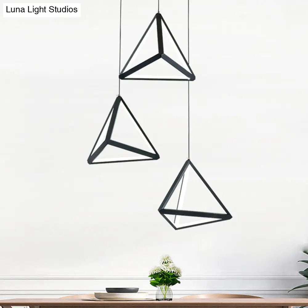 Modern 3-Light Dining Room Pendant - Black Pyramid Acrylic Shades With Warm/White Illumination