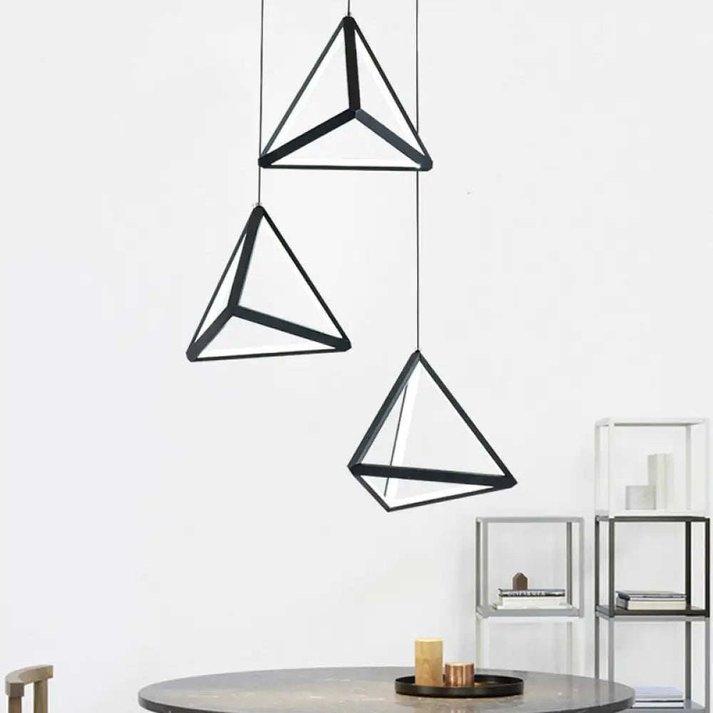 3-Light Dining Room Pendant With Pyramid Acrylic Shade - Black Cluster Ceiling Light In Warm/White