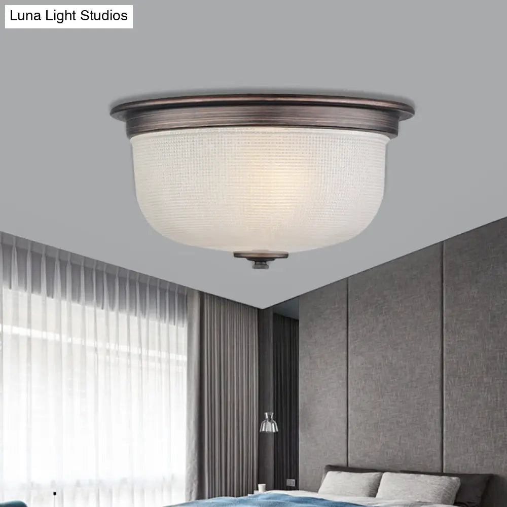 3-Light Dome White Glass Flush Mount Ceiling Fixture For Country-Style Bedrooms