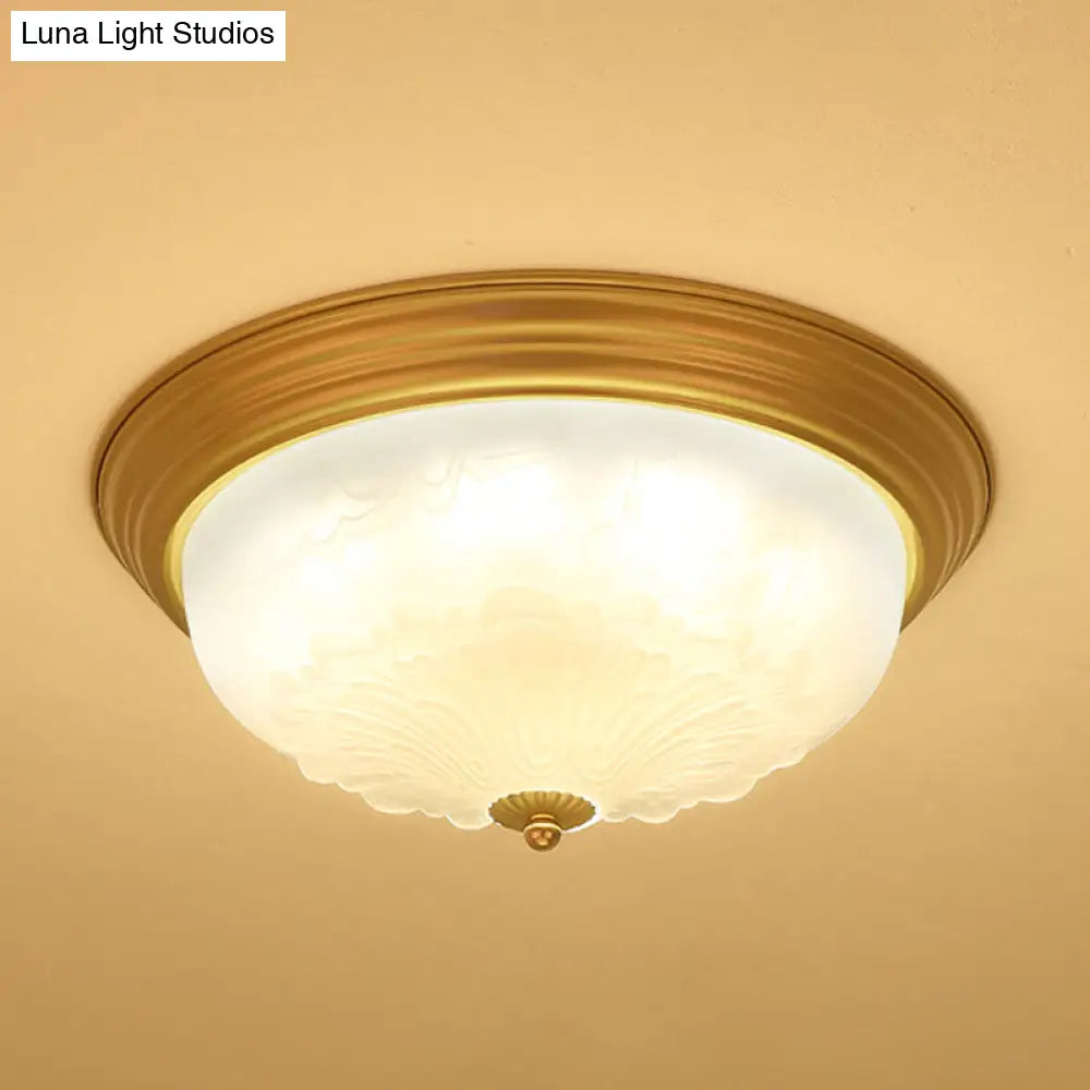 3-Light Frosted Glass Flush Ceiling Light - Colonial Dome Style Ideal For Bedroom Flushmount