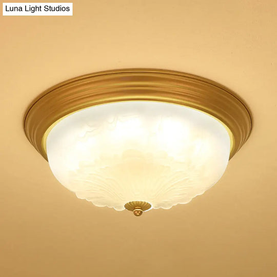 3-Light Frosted Glass Flush Ceiling Light - Colonial Dome Style Ideal For Bedroom Flushmount