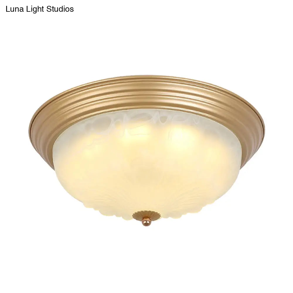 3 - Light Frosted Glass Flush Ceiling Light - Colonial Dome Style Ideal For Bedroom Flushmount