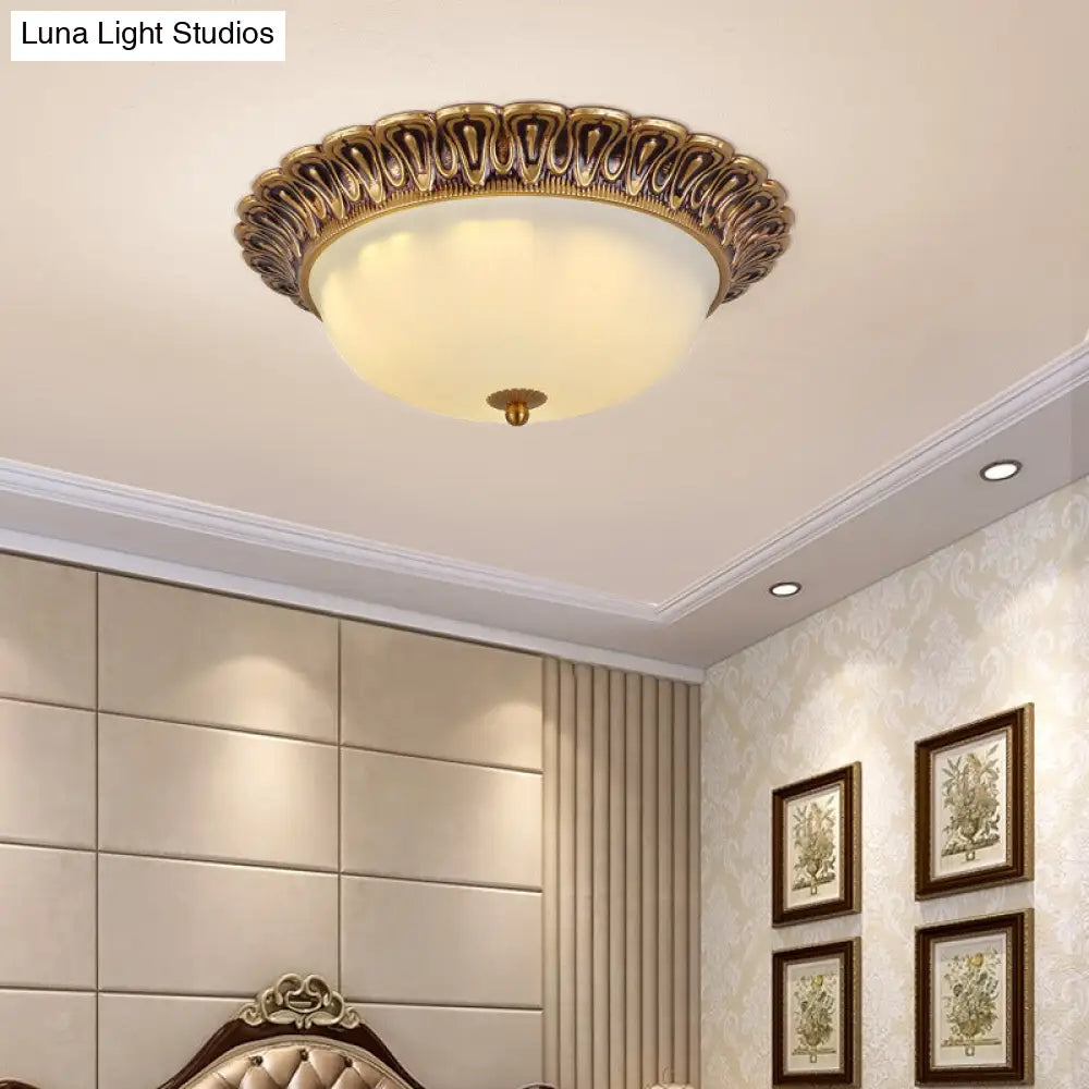 3 - Light Frosted Glass Flush Ceiling Light - Colonial Dome Style Ideal For Bedroom Flushmount