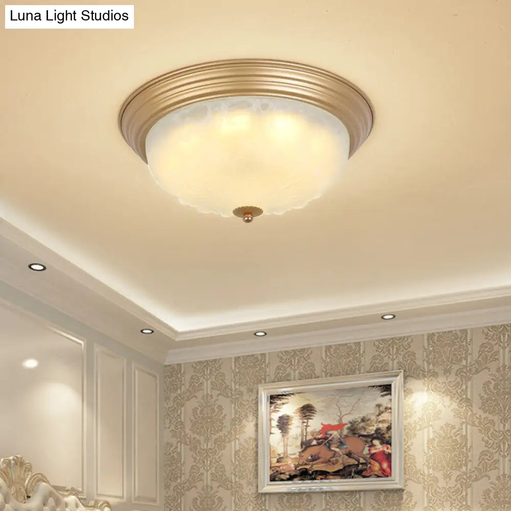 3-Light Frosted Glass Flush Ceiling Light - Colonial Dome Style Ideal For Bedroom Flushmount