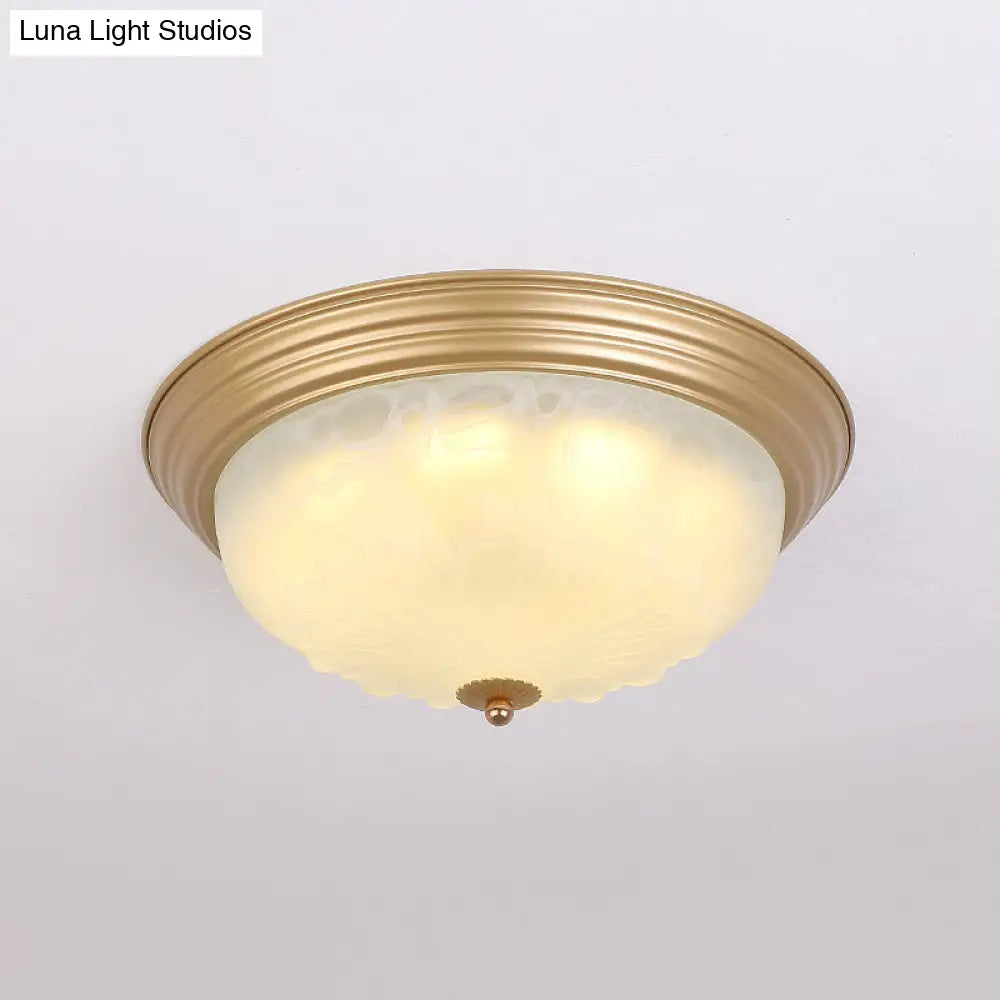 3-Light Frosted Glass Flush Ceiling Light - Colonial Dome Style Ideal For Bedroom Flushmount