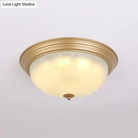 3-Light Frosted Glass Flush Ceiling Light - Colonial Dome Style Ideal For Bedroom Flushmount