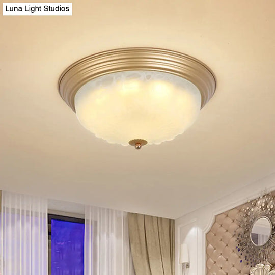 3-Light Frosted Glass Flush Ceiling Light - Colonial Dome Style Ideal For Bedroom Flushmount