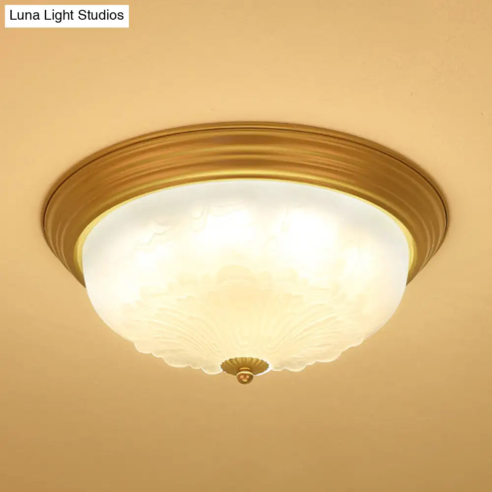 3 - Light Frosted Glass Flush Ceiling Light - Colonial Dome Style Ideal For Bedroom Flushmount