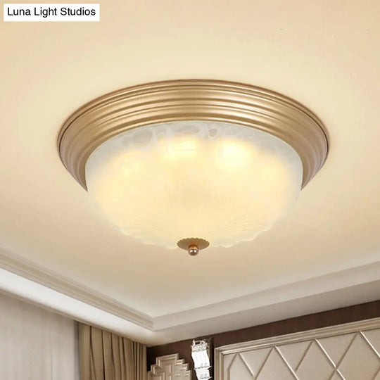 3-Light Frosted Glass Flush Ceiling Light - Colonial Dome Style Ideal For Bedroom Flushmount