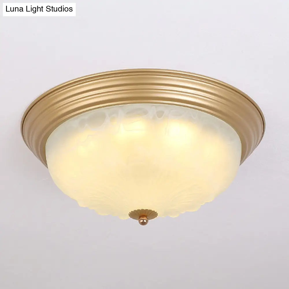 3 - Light Frosted Glass Flush Ceiling Light - Colonial Dome Style Ideal For Bedroom Flushmount