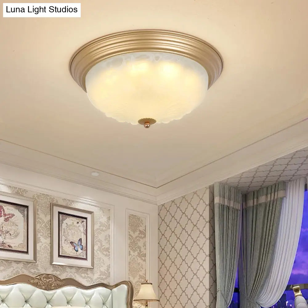 3 - Light Frosted Glass Flush Ceiling Light - Colonial Dome Style Ideal For Bedroom Flushmount