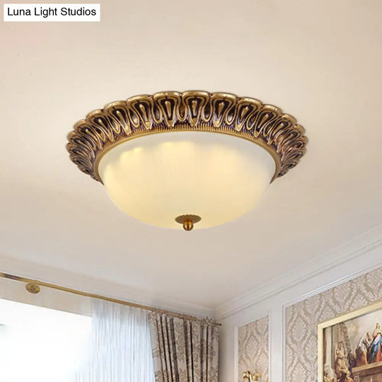 3 - Light Frosted Glass Flush Ceiling Light - Colonial Dome Style Ideal For Bedroom Flushmount