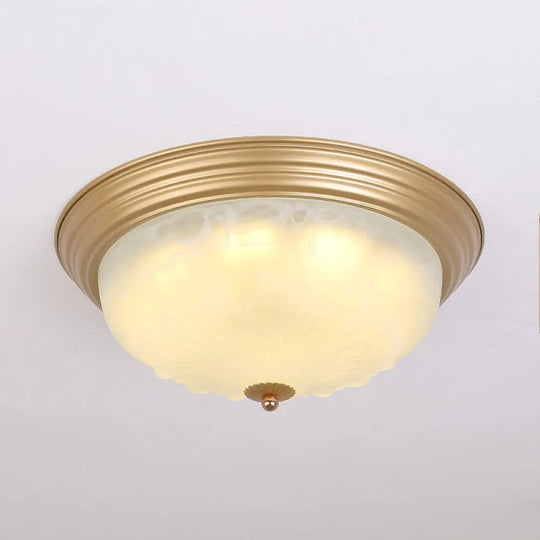 3 - Light Frosted Glass Flush Ceiling Light - Colonial Dome Style Ideal For Bedroom Flushmount