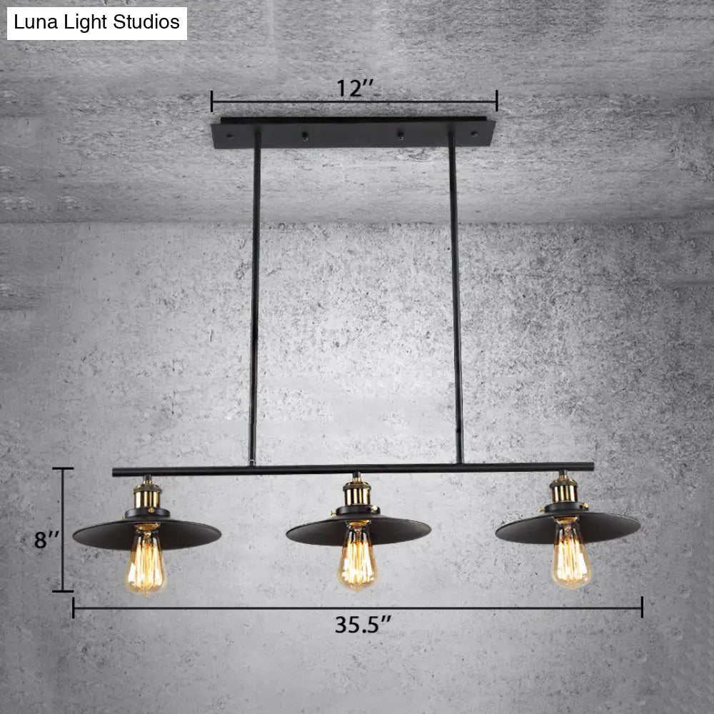 3-Light Island Pendant With Vintage Black Metal Shade - Industrial Indoor Lighting