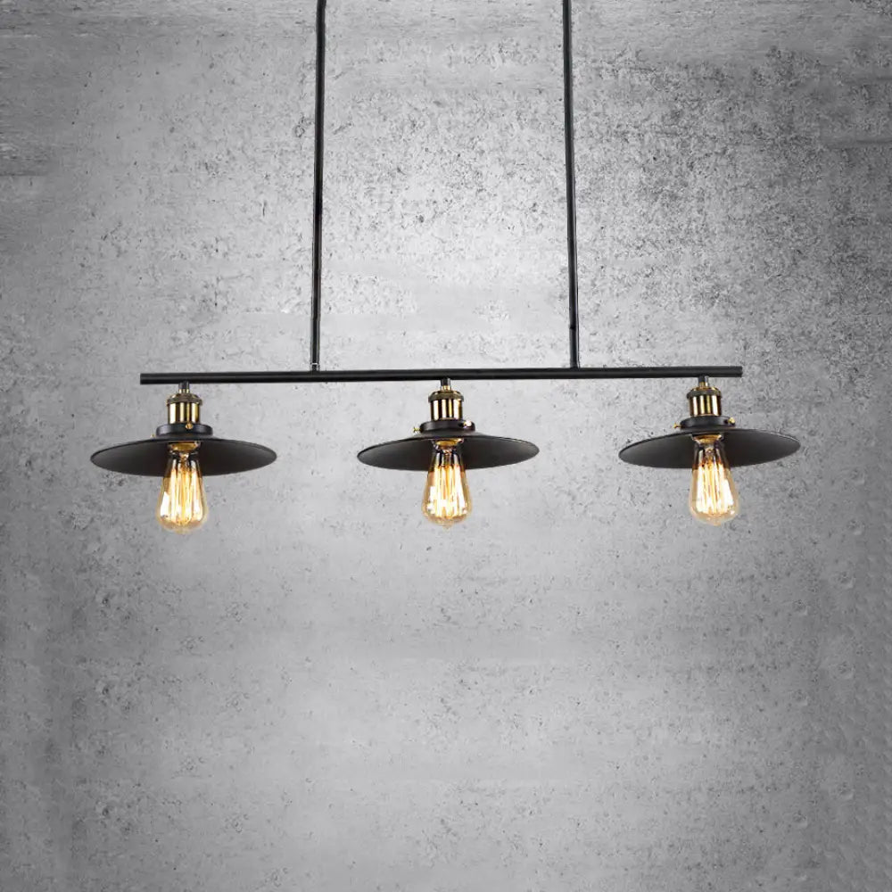 3-Light Island Pendant With Vintage Black Metal Shade - Industrial Indoor Lighting
