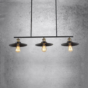 3-Light Island Pendant With Vintage Black Metal Shade - Industrial Indoor Lighting