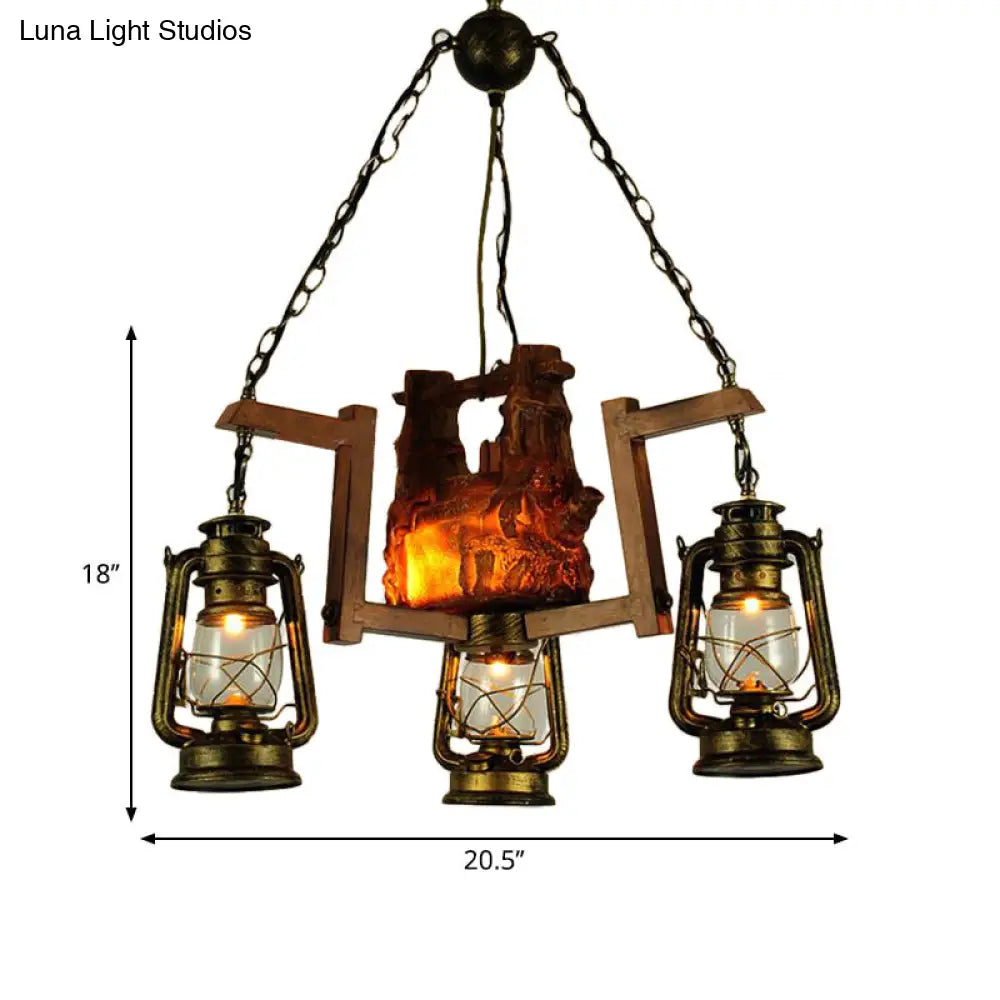 Brass Metal Lantern Pendant Light - Loft Style 3-Light Chandelier For Restaurants