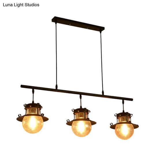 3-Light Linear Hanging Island Pendant - Traditional Black Metal Lamp With Flared Shade