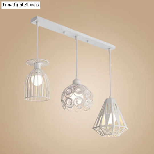 Loft Style Suspended Caged Metal Ceiling Fixture With 3 Lights And Shades In Black/White - Perfect