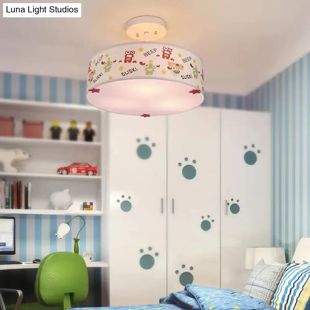 3-Light Robot Cartoon Drum Semi Flush Mount Ceiling Light For Baby Room