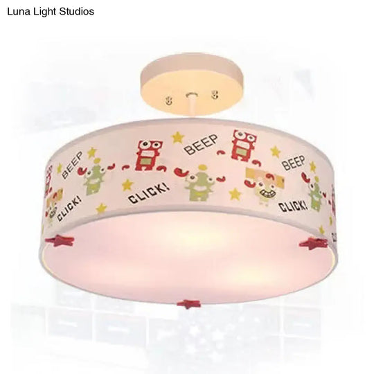 3-Light Robot Cartoon Drum Semi Flush Mount Ceiling Light For Baby Room