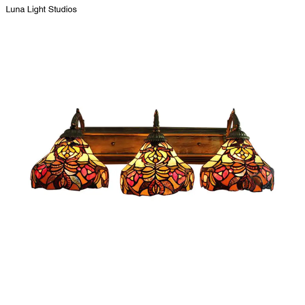 3-Light Stained Glass Flower Wall Sconces - Brass Tiffany Rustic Lamp Ideal For Hotels