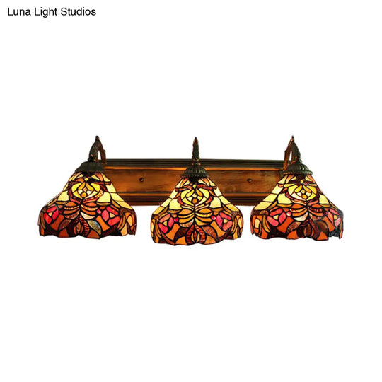 3-Light Stained Glass Flower Wall Sconces - Brass Tiffany Rustic Lamp Ideal For Hotels