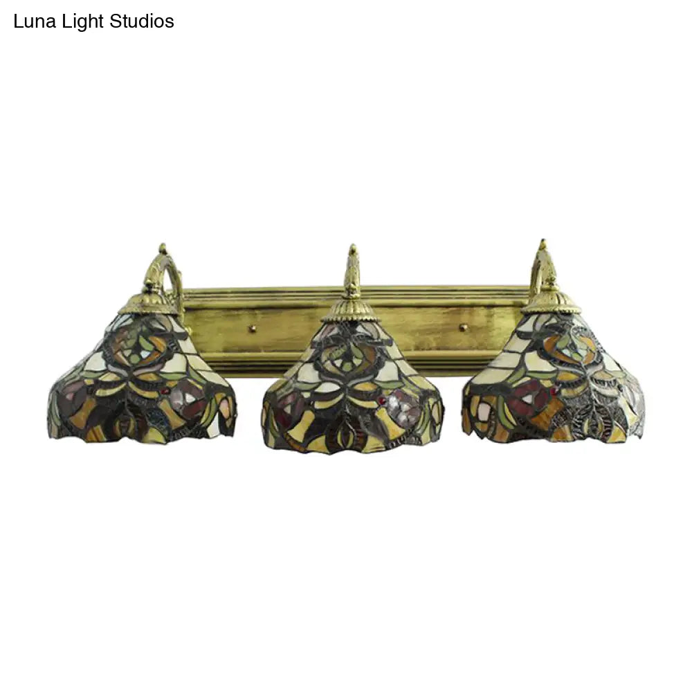 3-Light Stained Glass Flower Wall Sconces - Brass Tiffany Rustic Lamp Ideal For Hotels