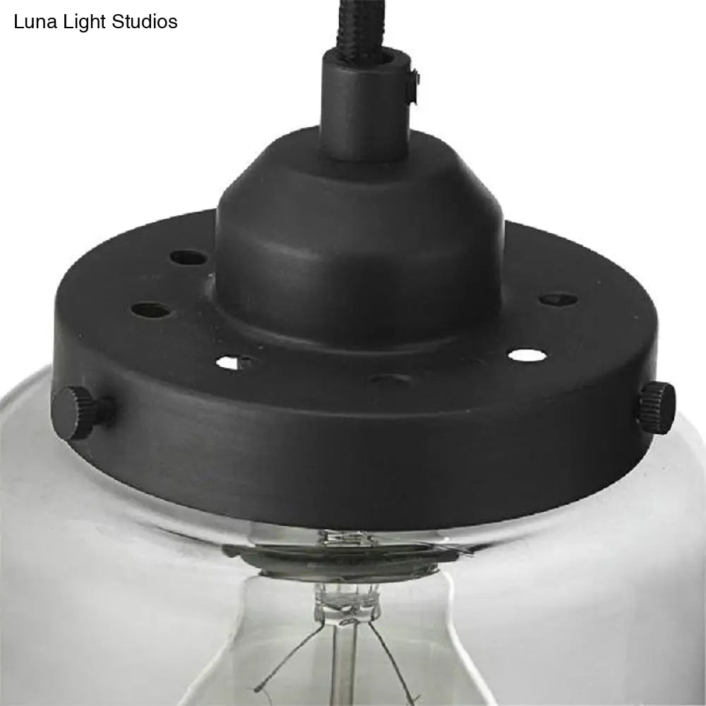 3-Light Traditional Clear Glass Pendant Lighting With Black Finish & Round Canopy
