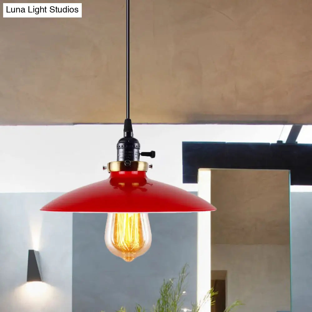 3-Pack Industrial Style Metal Pendant Light With Saucer Shade - Red Hanging For Restaurants