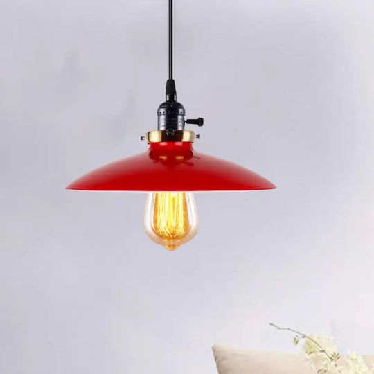 3-Pack Industrial Style Metal Pendant Light With Saucer Shade - Red Hanging For Restaurants