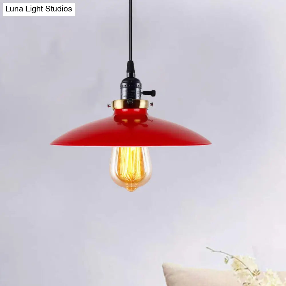 3-Pack Industrial Style Metal Pendant Lights - Saucer Shade Red Hanging Light Restaurant Quality