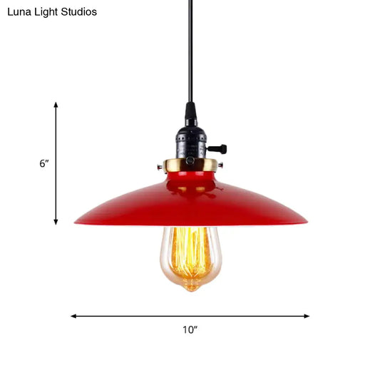 3-Pack Industrial Style Metal Pendant Light With Saucer Shade - Red Hanging For Restaurants