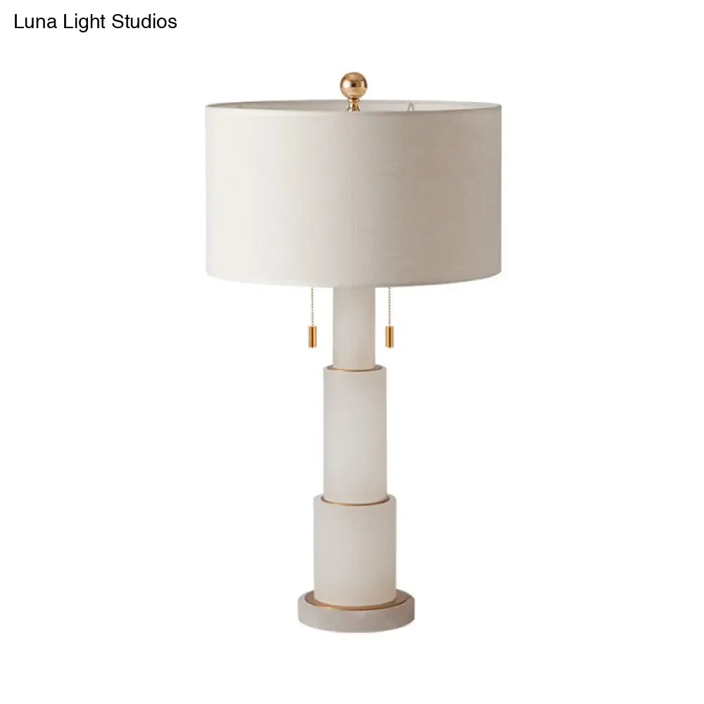 3-Tier Marble Night Lamp: Minimalist Table Light With Pull-Chain Black/White Drum Fabric Shade