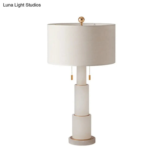 3-Tier Marble Night Lamp: Minimalist Table Light With Pull-Chain Black/White Drum Fabric Shade