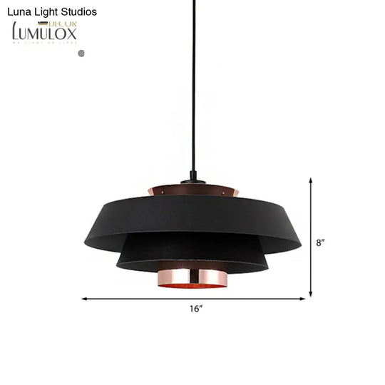 3-Tier Retro Drum Style Ceiling Fixture In Black For Restaurant Pendant Lighting