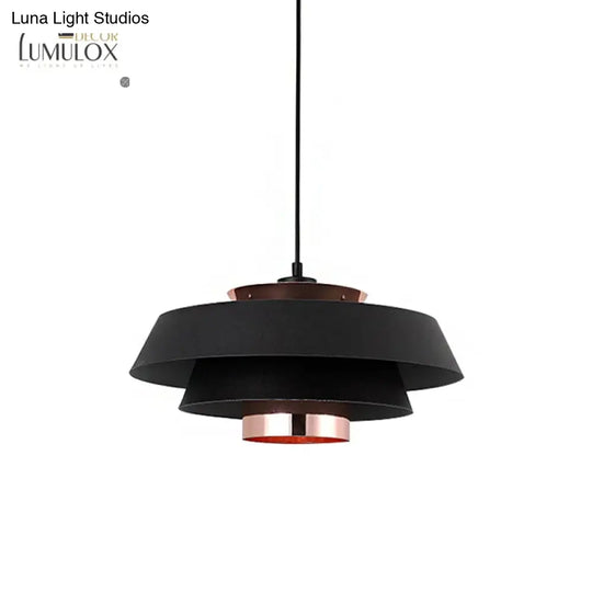3-Tier Retro Drum Style Ceiling Fixture In Black For Restaurant Pendant Lighting