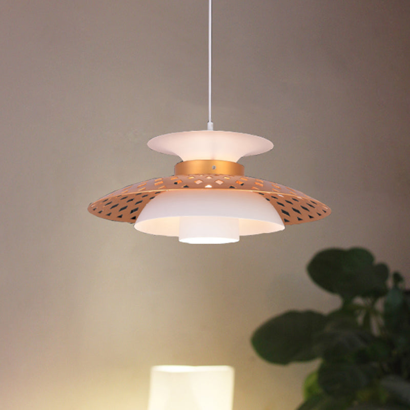 Contemporary Domed Pendant Light In White And Gold - Hanging Ceiling Lamp