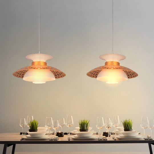 Contemporary Domed Pendant Light In White And Gold - Hanging Ceiling Lamp White-Gold