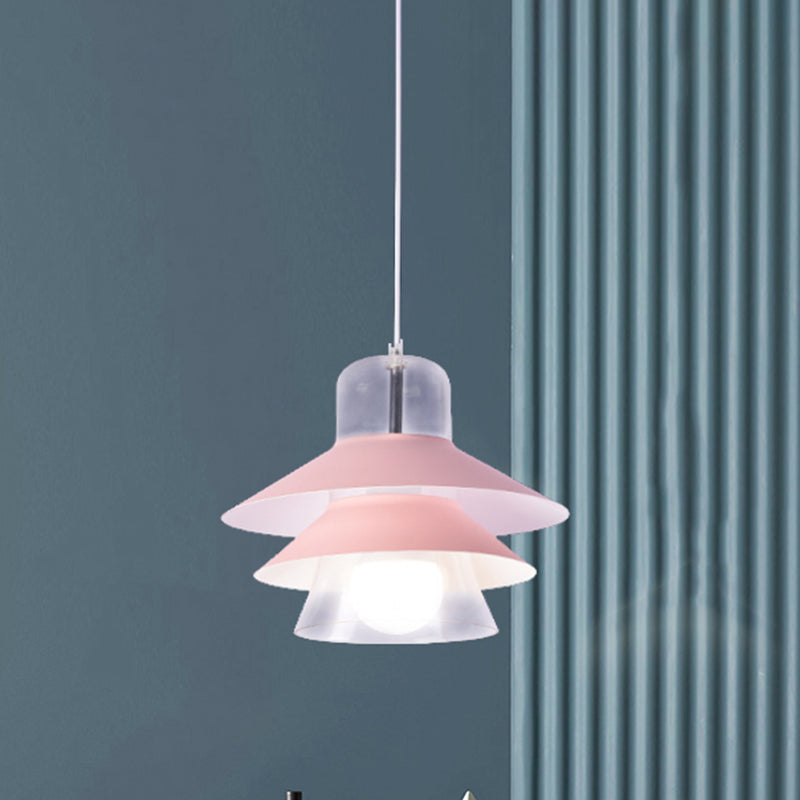Modernist Metal Pink Pendant Light Fixture With Wide Flare And 1 Bulb