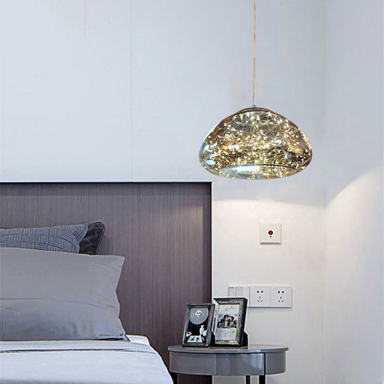 Smoke Gray Glass Mushroom Pendant Light For Modern Bedrooms