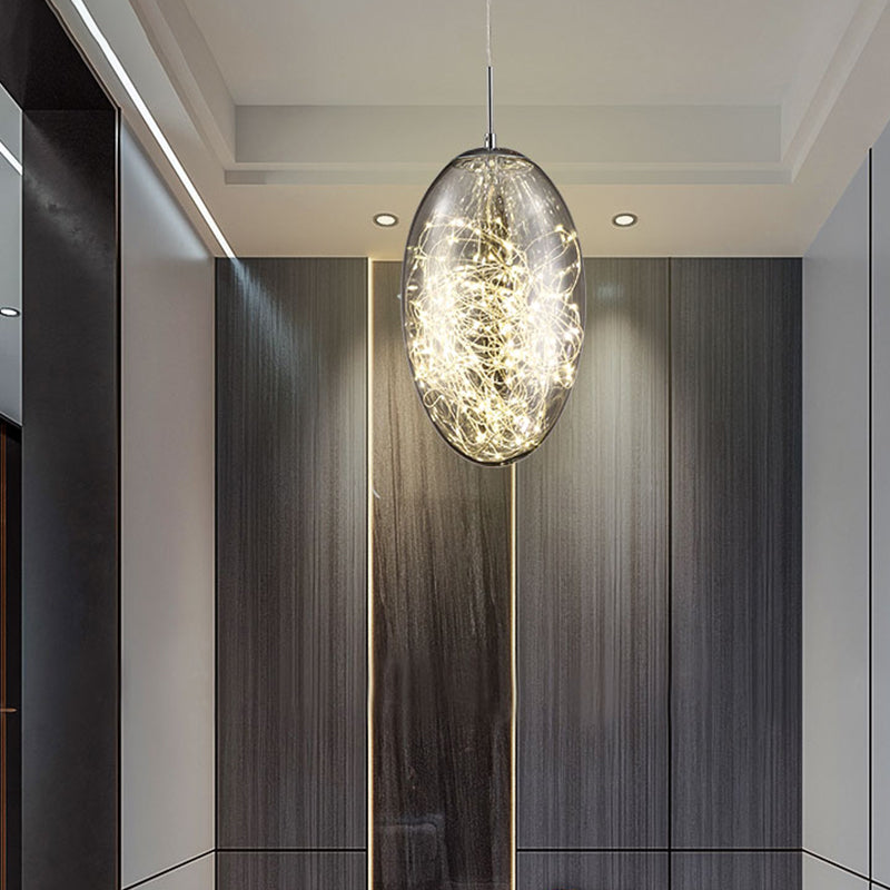 Contemporary Smoke Gray/Amber Glass Led Hanging Light For Living Room Gray